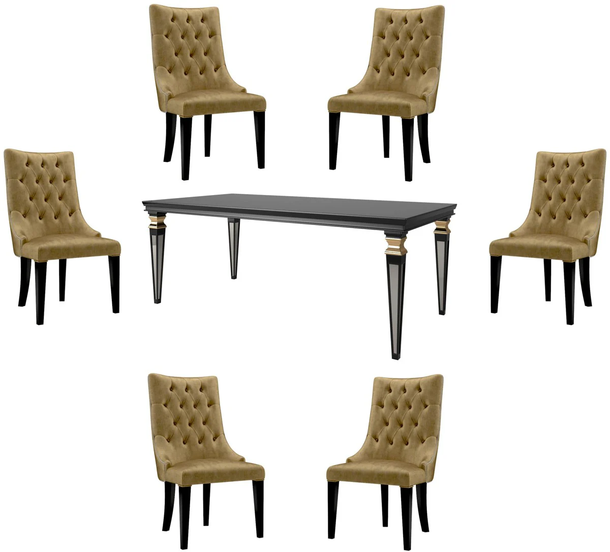 Casa Padrino Conjunto de Comedor Barroco de Lujo Oro / Negro / Plata - 1 Mesa de Comedor y 6 Sillas de Comedor - Muebles de Comedor en Estilo Barroco - Calidad de Lujo - Noble y Espl¨¦ndido