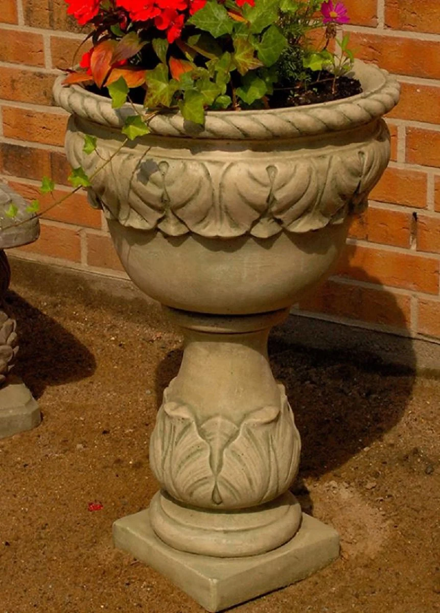 Casa Padrino maceta barroco gris Ø 53 x A. 80 cm - Macetero redondo de estilo barroco - Decoración Barroca de Jardines y Terrazas