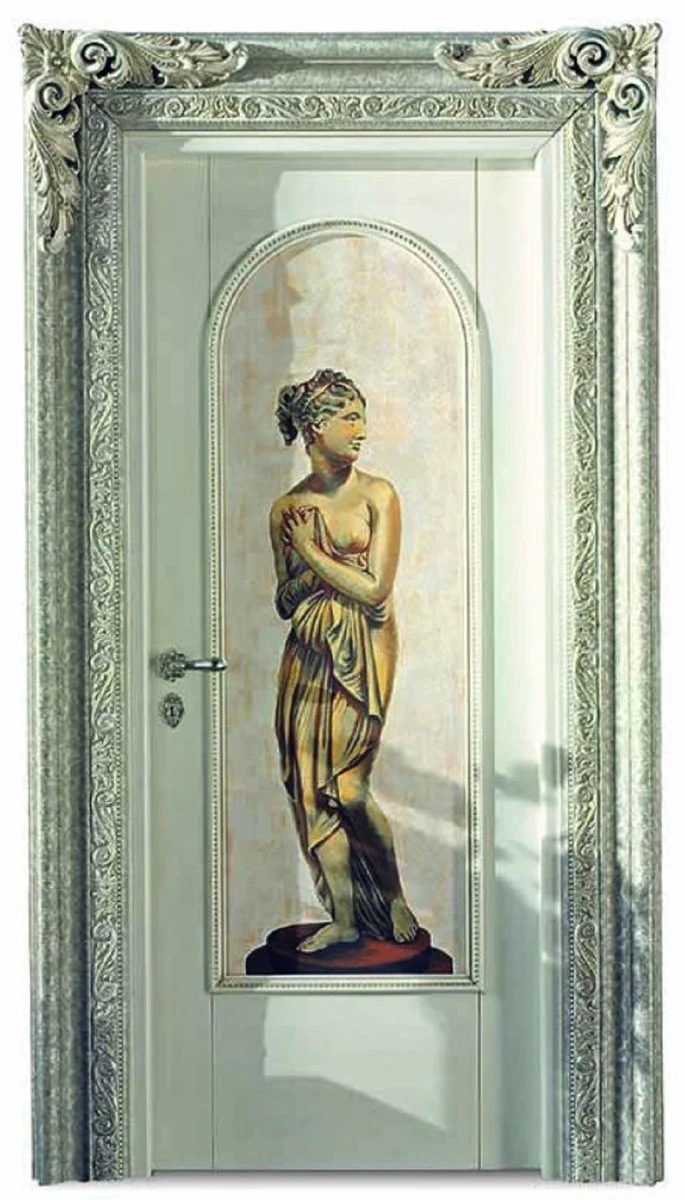 Casa Padrino puerta de apartamento barroco de lujo blanco / plata / oro 129 cm - Hecho en Italia