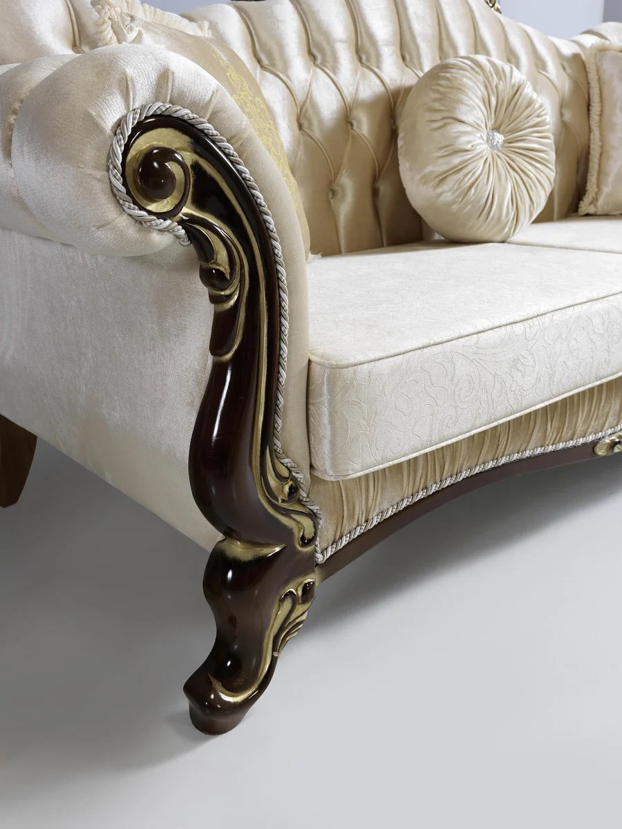 Casa Padrino conjunto de sala de estar barroco champ¨¢n / negro / oro - 2 Sof¨¢s y 2 Sillones y 1 Mesa de Centro - Muebles de sala de estar - Noble y Magn¨ªfico