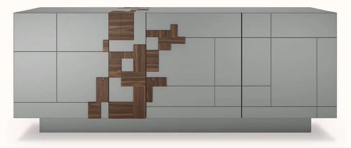 Casa Padrino aparador de lujo gris / marr¨®n 220 x 50,8 x A. 85 cm - Armario de madera maciza con 4 puertas - Muebles de madera maciza - Muebles de lujo - Interiores de lujo