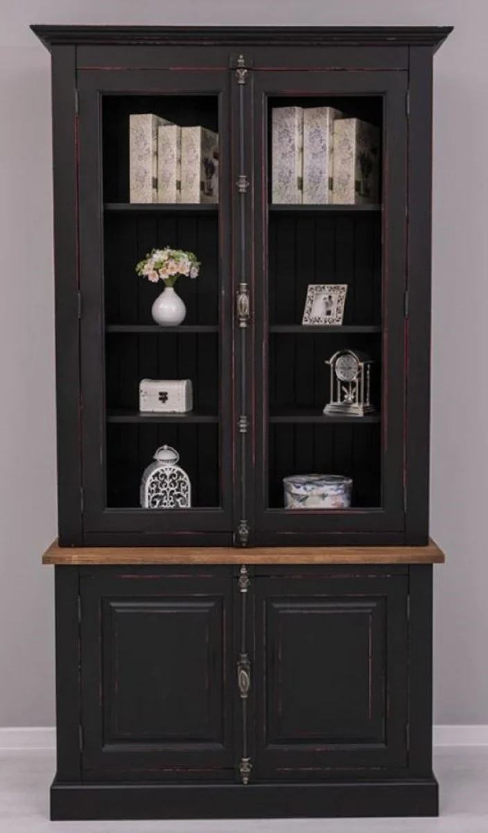 Casa Padrino armario de estilo campestre negro / rojo / marr¨®n 120 x 50 x A. 228 cm - Vitrina de madera maciza - Mueble de estilo campestre de madera maciza