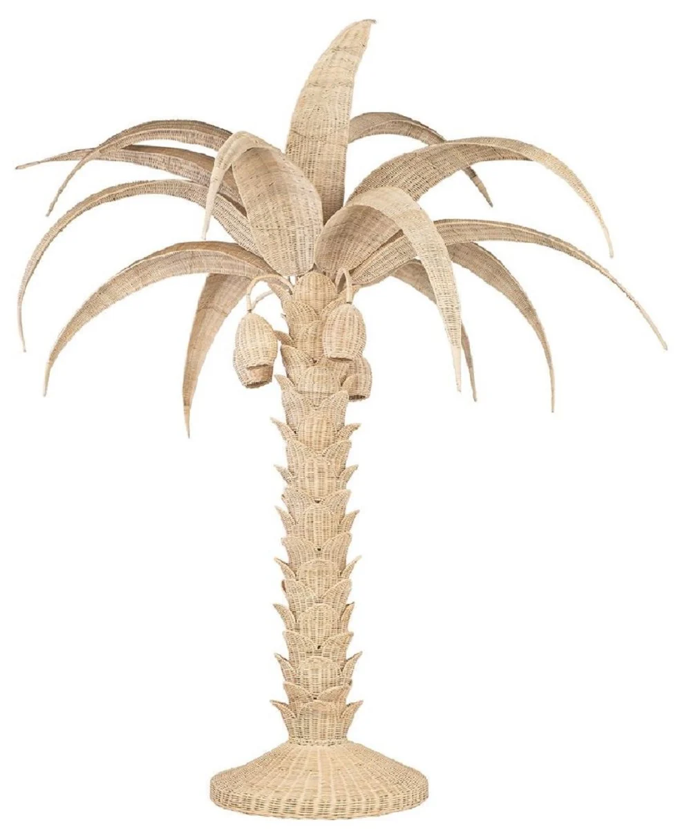Casa Padrino lámpara de pie de lujo palmera natural Ø 260 x A. 280 cm - Lámpara de pie de ratán con diseño de palma - Lámpara de pie de salón - Luces de lujo - Lámparas de pie de lujo
