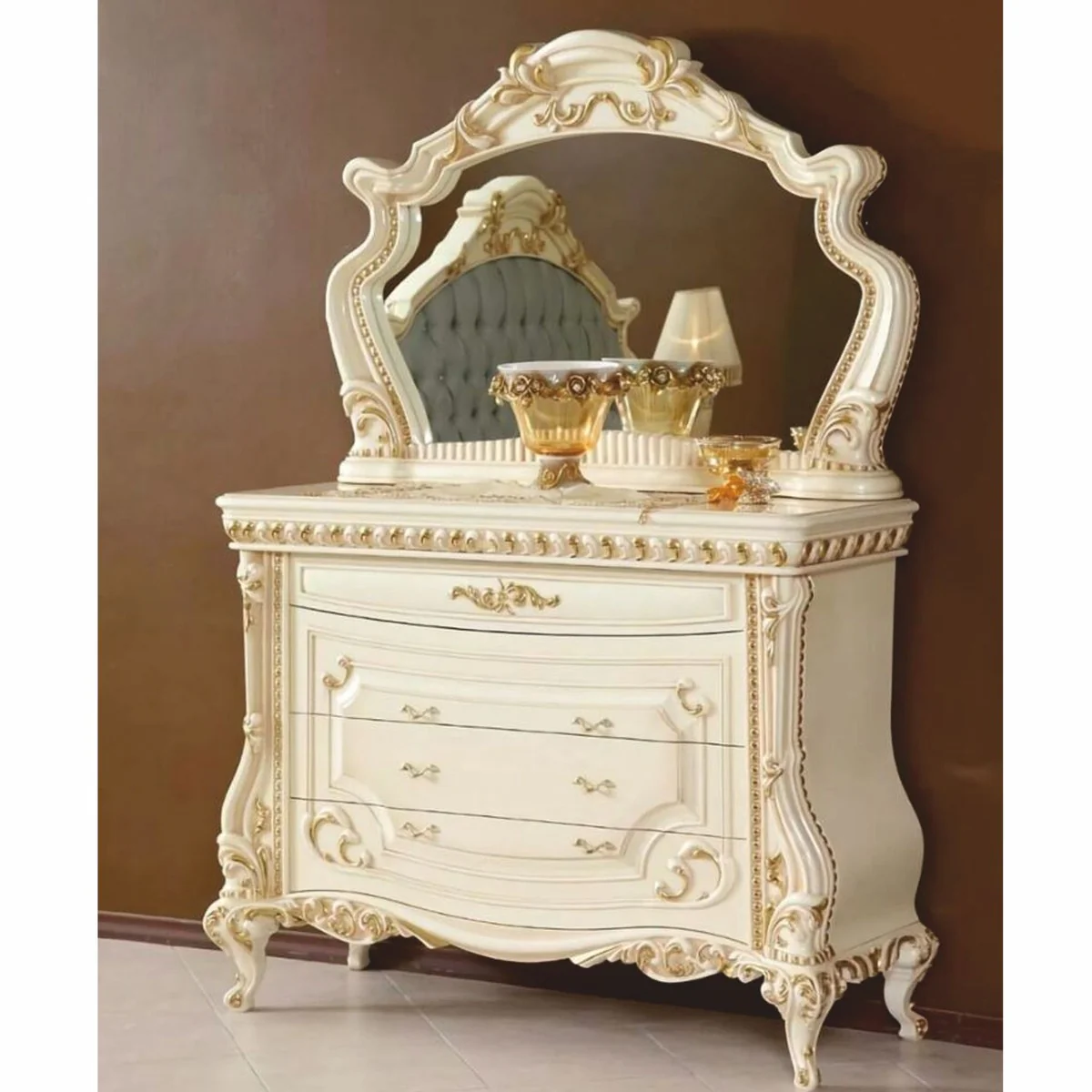 Casa Padrino c¨®moda barroco de lujo con espejo crema / oro - Muebles de dormitorio