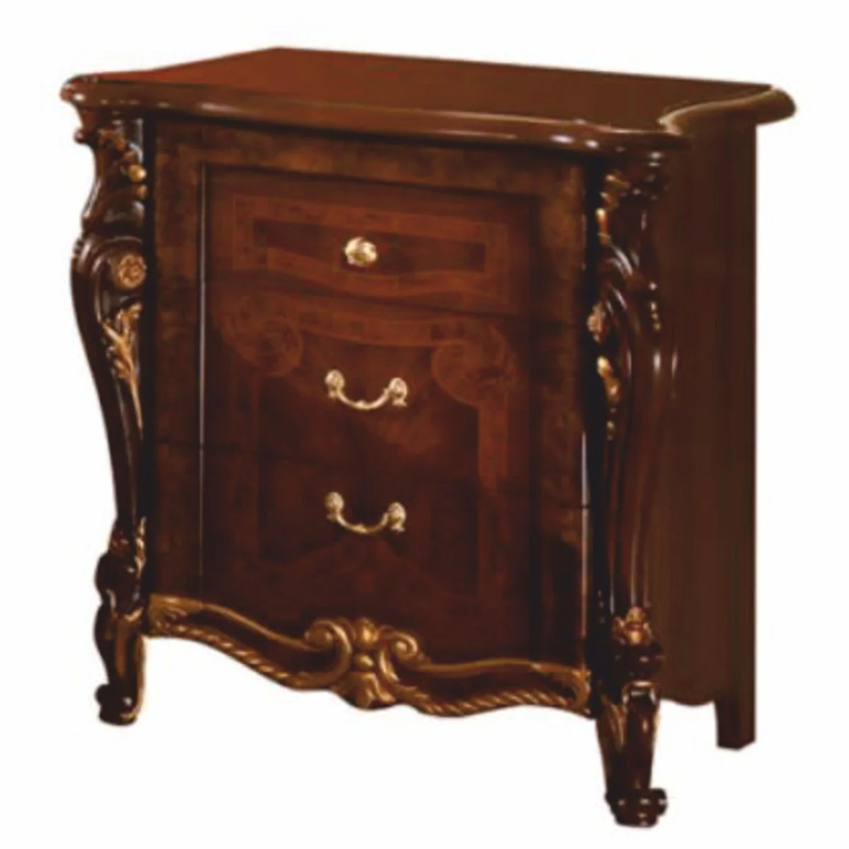 Casa Padrino mesita de noche barroco de lujo con 3 cajones marr¨®n oscuro / oro - Hecha en Italia