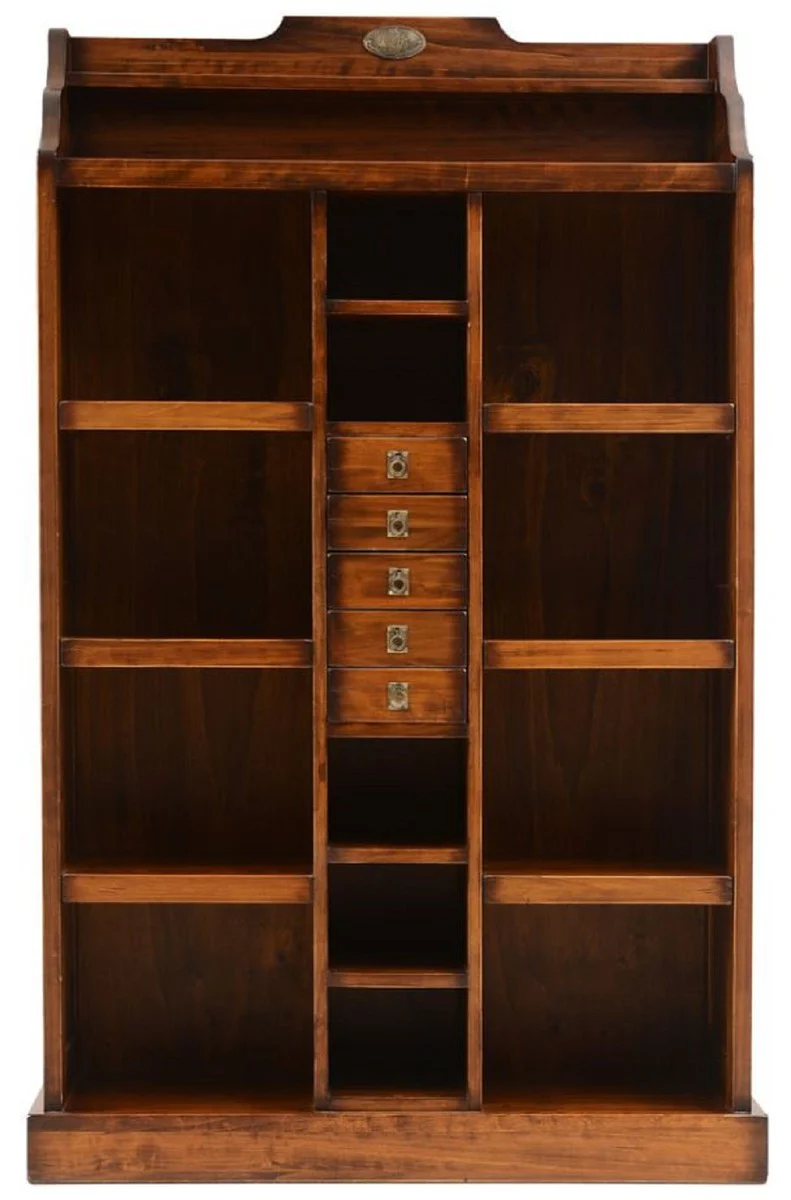 Casa Padrino armario de libros de estilo vintage de lujo marr¨®n / lat¨®n 105 x 35 x A. 169 cm - Armario estante de madera maciza - Muebles de oficina - Muebles de estilo vintage de lujo