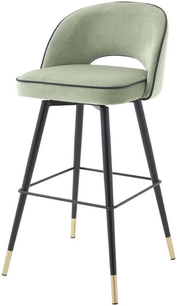 Casa Padrino conjunto de sillas de bar de lujo verde pistacho / negro / lat¨®n 51 x 52 x A. 103 cm - Taburetes de bar con asiento giratorio y tela de terciopelo noble - Muebles de Bar de Lujo