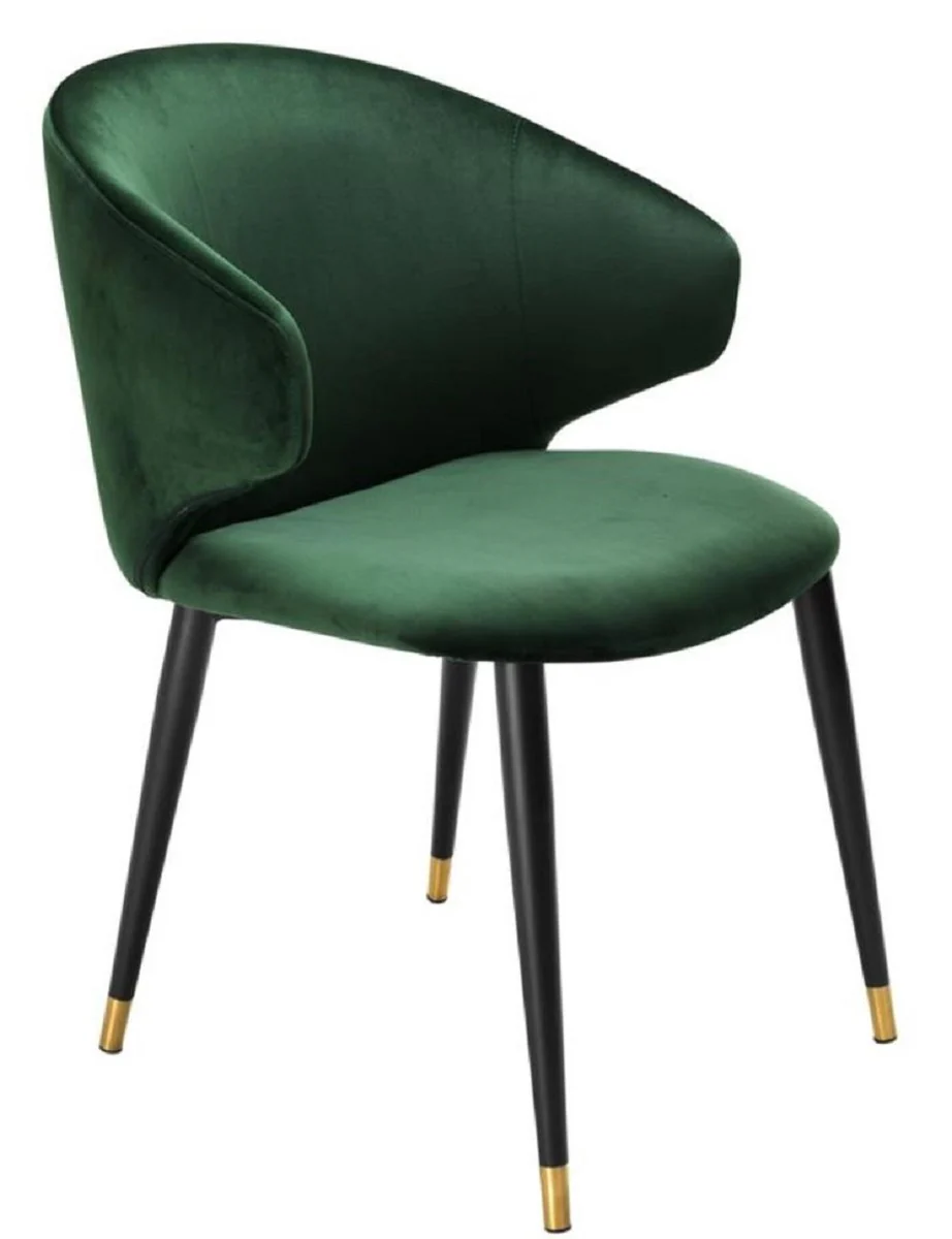 Casa Padrino silla de comedor de lujo con reposabrazos verde oscuro / negro / oro 57 x 66 x H. 83 cm - Muebles de Comedor