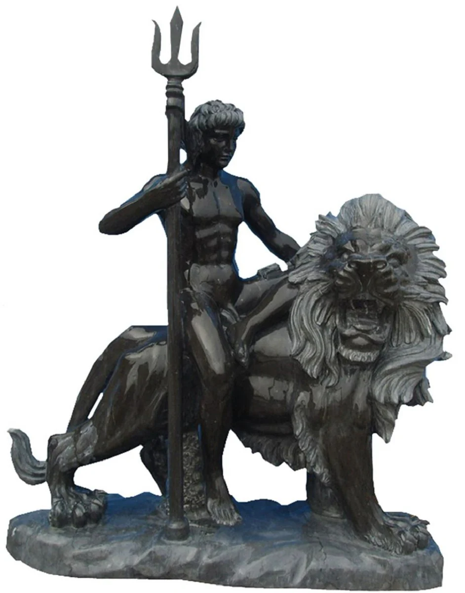 Casa Padrino escultura de m¨¢rmol estilo antiguo hombre sobre le¨®n izquierda negro / gris A. 100 cm - Decoraci¨®n de jard¨ªn