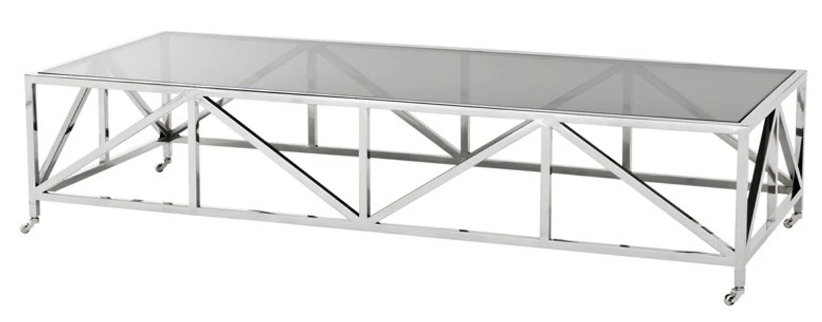 Casa Padrino luxury Art Deco designer coffee table polished stainless steel with tinted glass 170 x70 cm - Luxury Collection