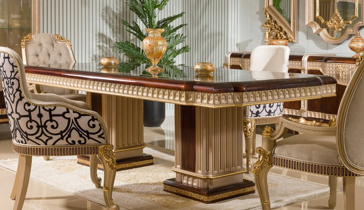 Casa Padrino mesa de comedor barroco de lujo marr¨®n oscuro / gris / oro 250 cm