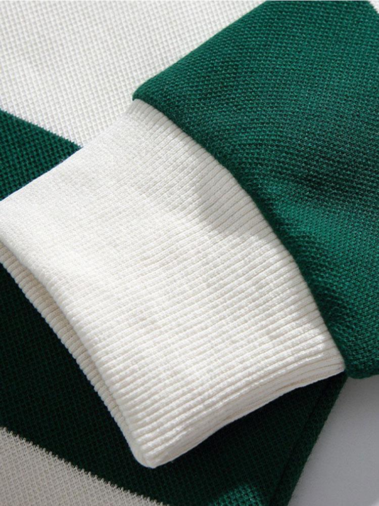 Relax Fit Waffle Wide Striped Polo Sweatshirt