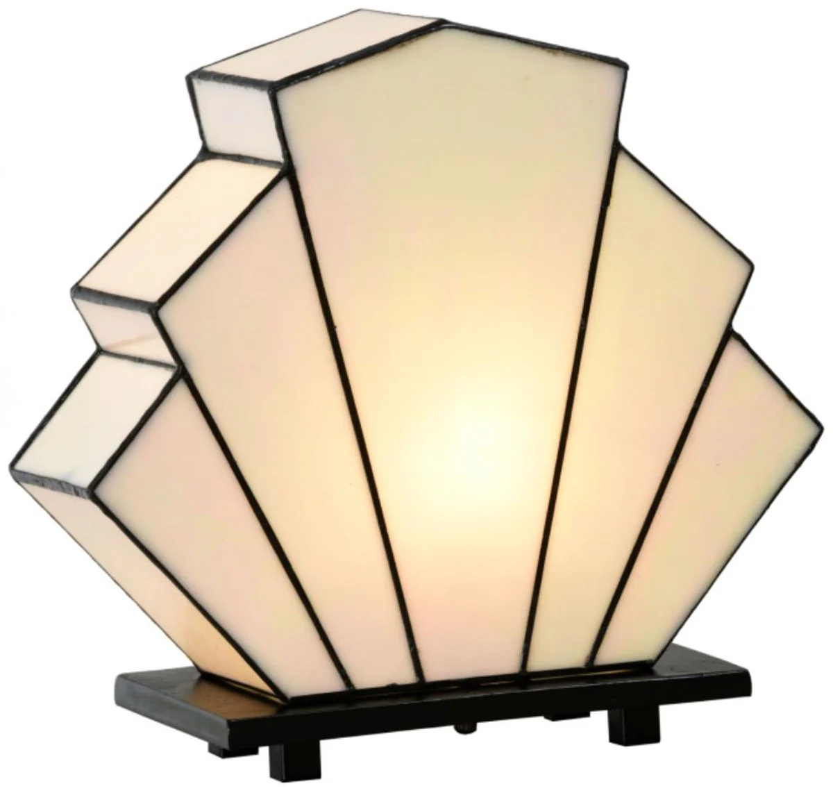 Casa Padrino Tiffany Lámpara de Mesa de Lujo Forma de Ventilador Blanco / Negro 30 x 12 x H. 28 cm - Calidad de Lujo