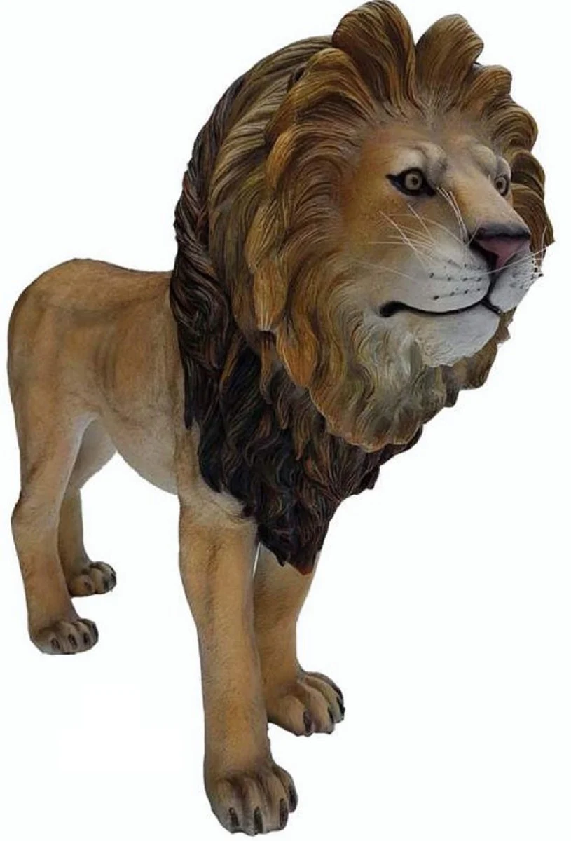 Casa Padrino escultura decorativa XXL le¨®n beige / marr¨®n 190 cm - Figura de jard¨ªn XXL de tama?o natural