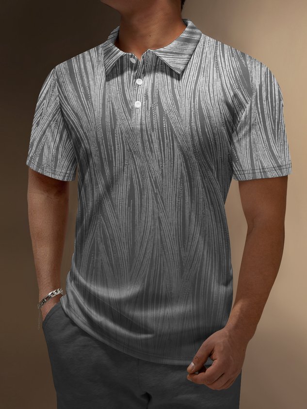 Ombre Geometric Button Short Sleeve Polo Shirt