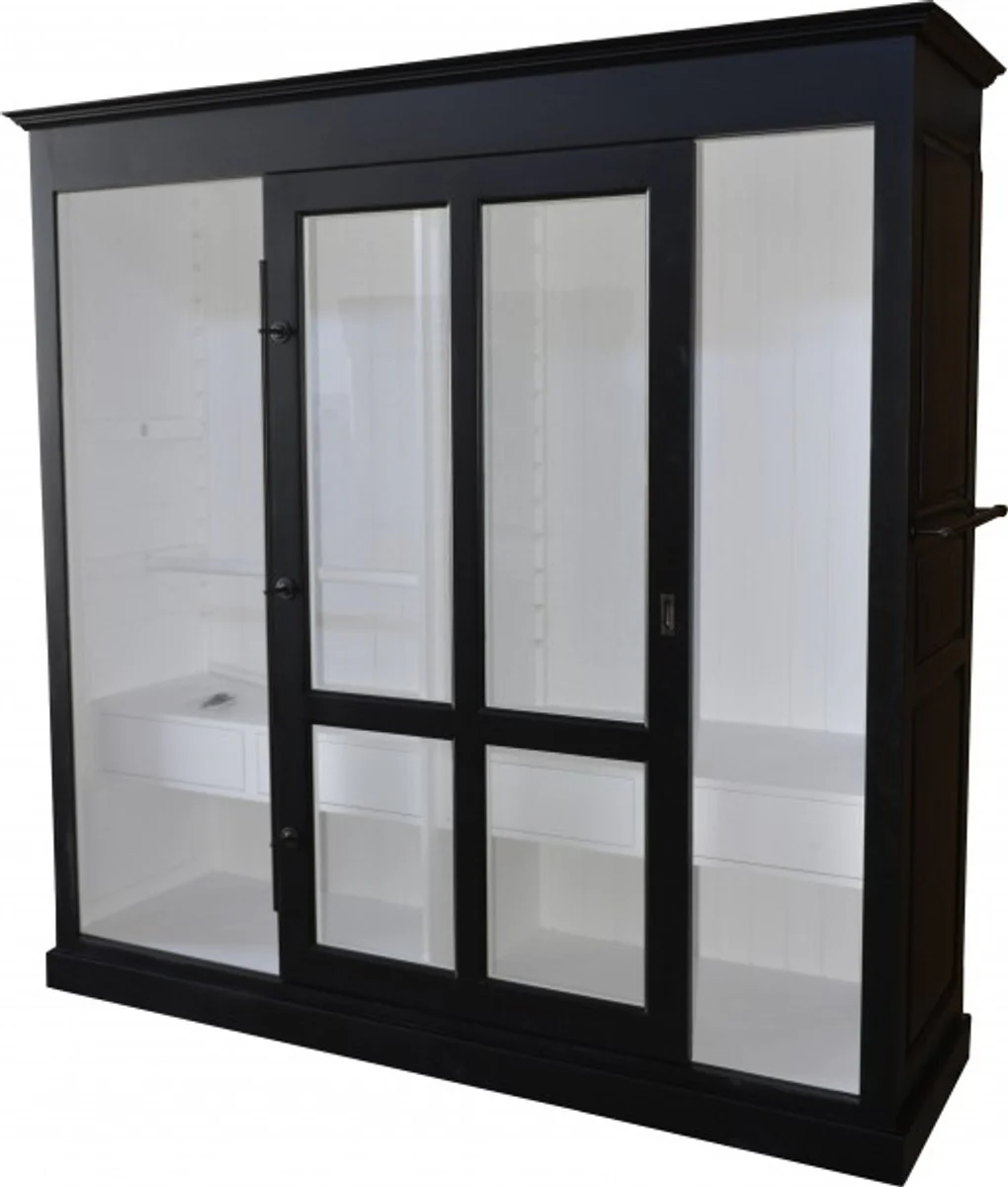 Casa Padrino luxury wardrobe B 226 x H 220 cm haute couture bedroom closet with sliding glass door Black / White - Art Deco Art Nouveau hotel furniture