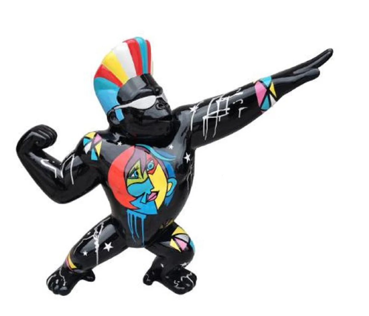 Casa Padrino escultura decorativa de diseño mono gorila estrella negro / multicolor 89 x A. 75 cm - Figura decorativa resistente a la intemperie - Decoración del Salón Terraza Jardín