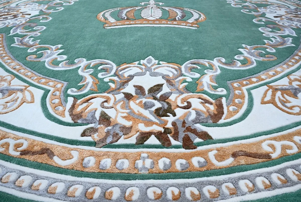 Casa Padrino Alfombra Redonda Barroco de Lujo Verde / Blanco / Marr¨®n ? 300 cm