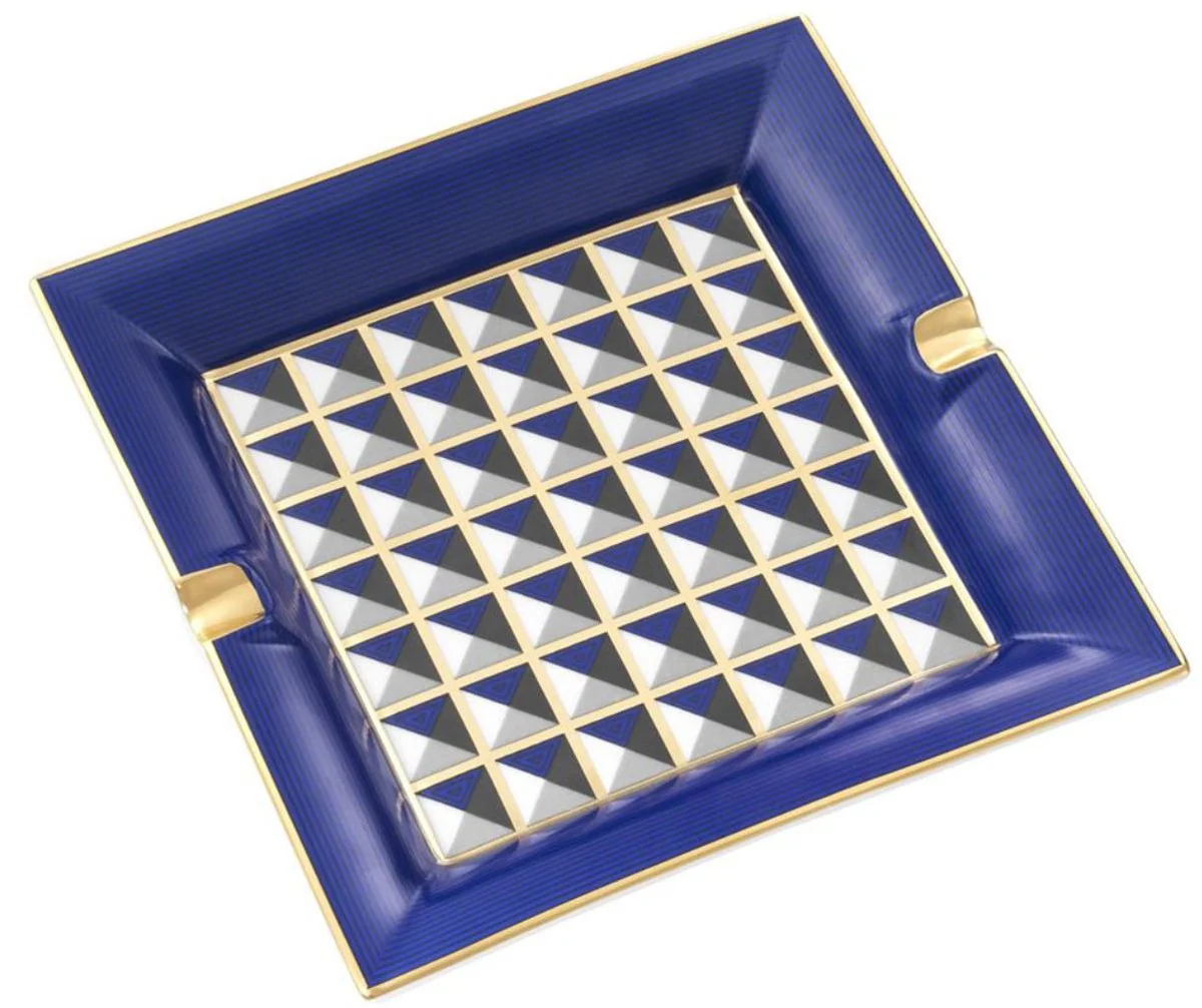 Casa Padrino cenicero de lujo de diseño de porcelana azul / multicolor 24,5 x 24,5 x H. 3,5 cm - Accesorios para el Salón