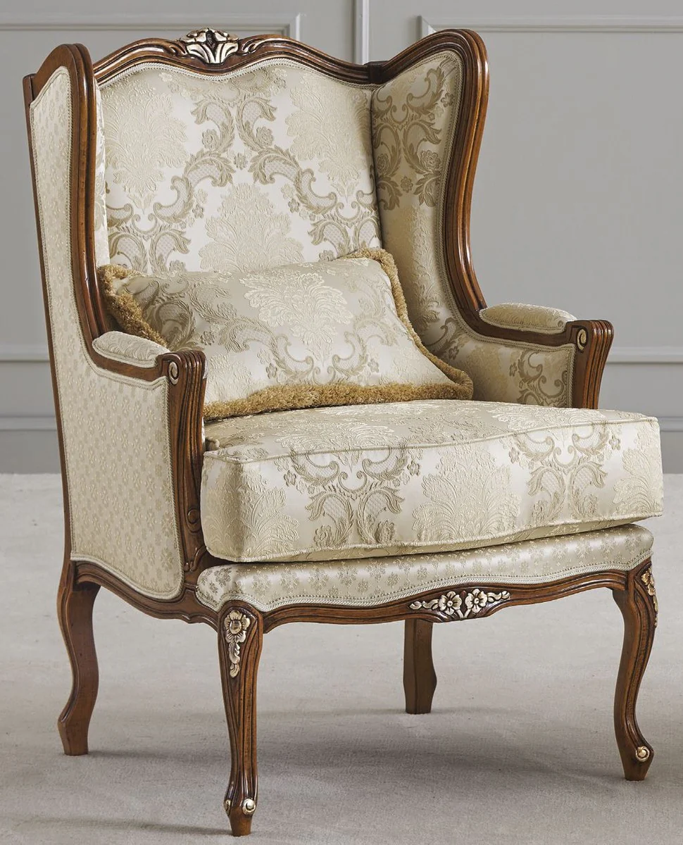 Casa Padrino sill¨®n barroco de lujo oro / marr¨®n - Sill¨®n de sal¨®n de estilo barroco hecho a mano con patr¨®n - Muebles de sal¨®n de estilo barroco de lujo - Calidad de Lujo - Hecho en Italia