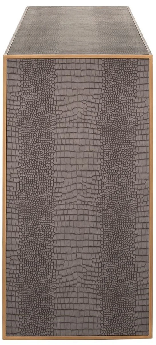 Casa Padrino consola de lujo gris / lat¨®n 180 x 40 x A. 75 cm - Consola rectangular de metal con cuero artificial - Muebles de sal¨®n - Muebles de lujo - Interiores de lujo