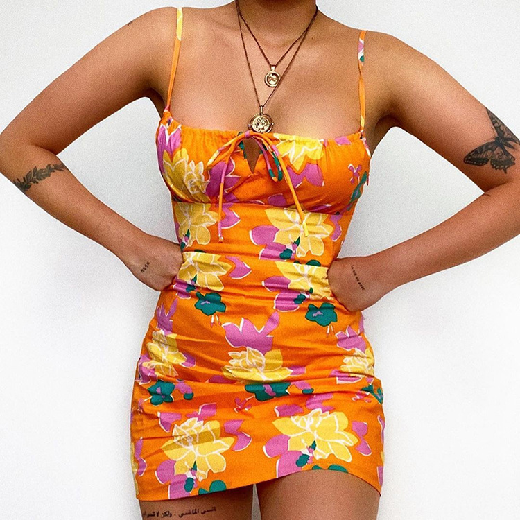 Fashion Sexy Flower Print Sling Short Dress