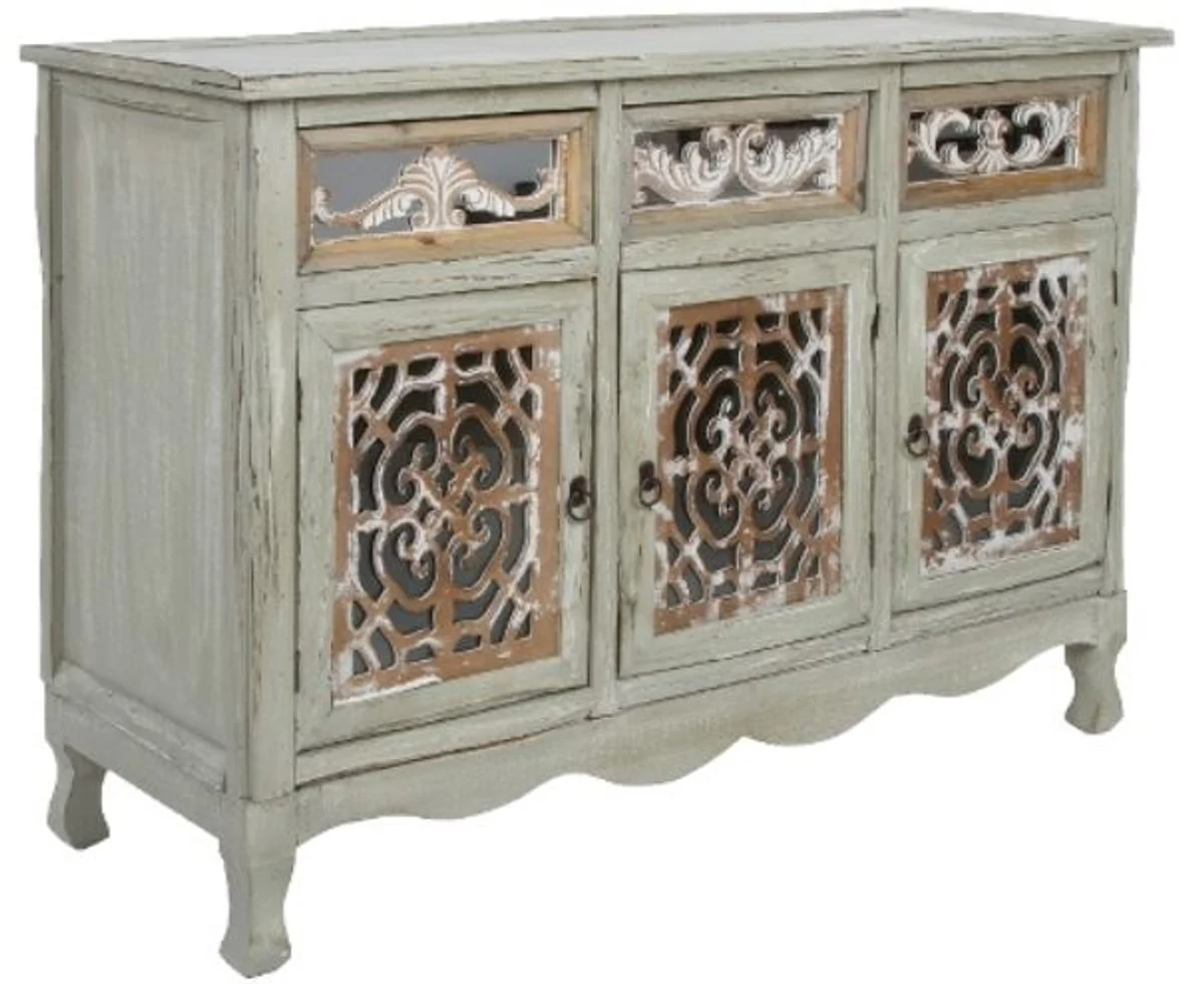 Casa Padrino c¨®moda de estilo country con 3 puertas y 3 cajones gris antiguo / marr¨®n antiguo 120 x 40 x H. 79 cm - Aparador de Estilo Country Hecho a Mano