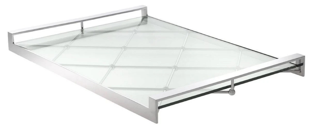 Casa Padrino bandeja de servicio de lujo plata 48 x 34 x A. 4 cm - Bandeja de acero inoxidable con tapa de vidrio endurecido - Accesorios de Gastronom¨ªa - Calidad de Lujo