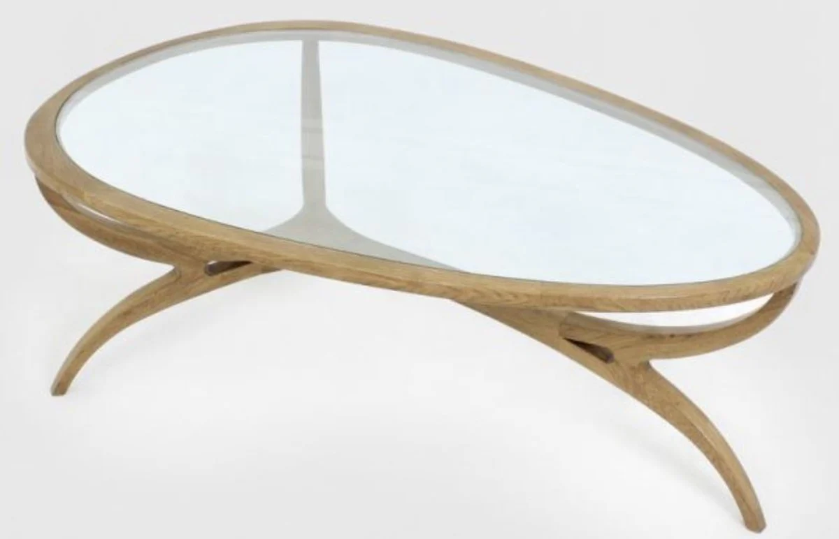 Casa Padrino mesa de centro Art Deco de lujo marr¨®n claro 130 x 88 x A. 46 cm - Mesa de sal¨®n de madera maciza noble con tapa de vidrio - Muebles de Sal¨®n