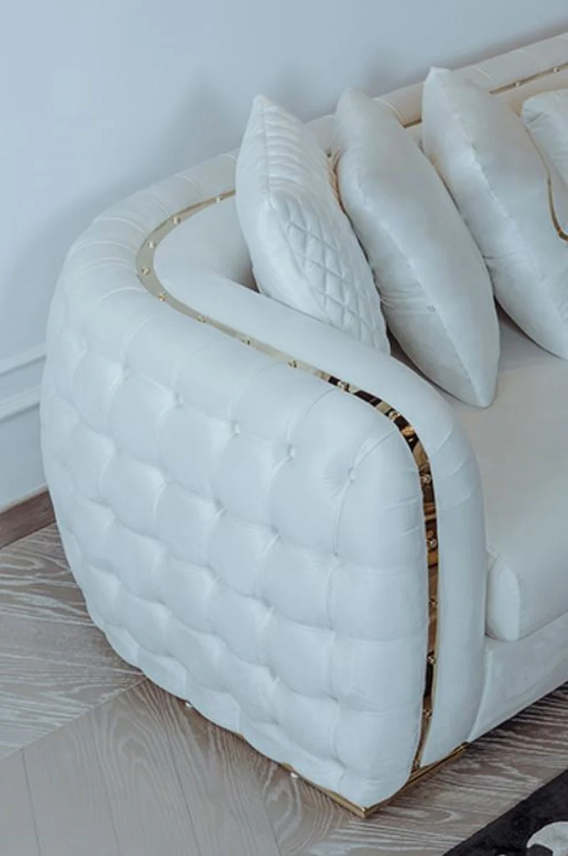 Casa Padrino Sof¨¢ de Lujo Blanco / Oro 265 x 83 x A. 73 cm - Sof¨¢ de Sal¨®n Moderno - Muebles de Sal¨®n y Hotel - Colecci¨®n de Lujo