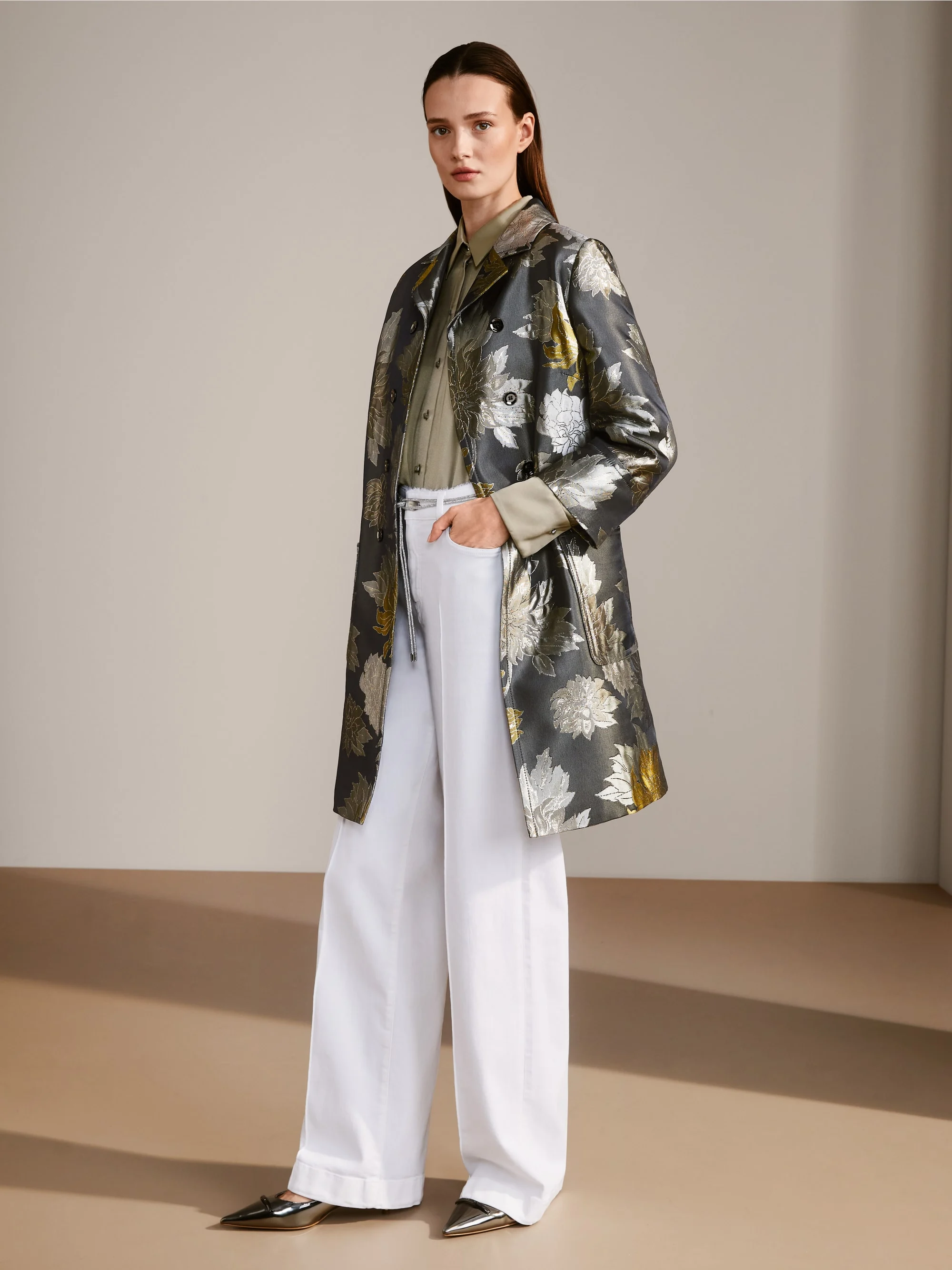 Marc-Cain Floral jacquard coat with lurex