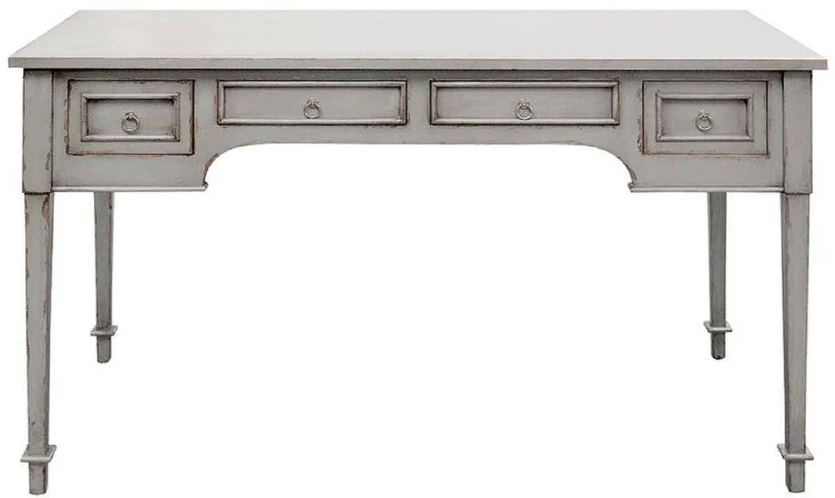 Casa Padrino escritorio de estilo campestre de lujo con 4 cajones gris antiguo 136 x 70 x A. 77 cm - Mesa de oficina de madera maciza hecha a mano - Mobiliario de oficina en estilo campestre
