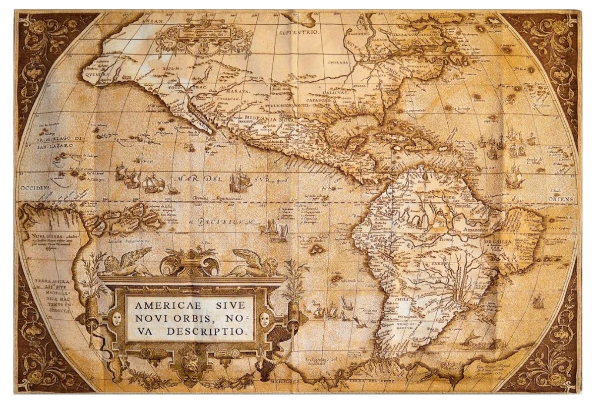 Casa Padrino Art Decó Alfombra de Pared Mapa del Mundo Marrón / Beige 180 x 130 cm - Muebles Art Decó