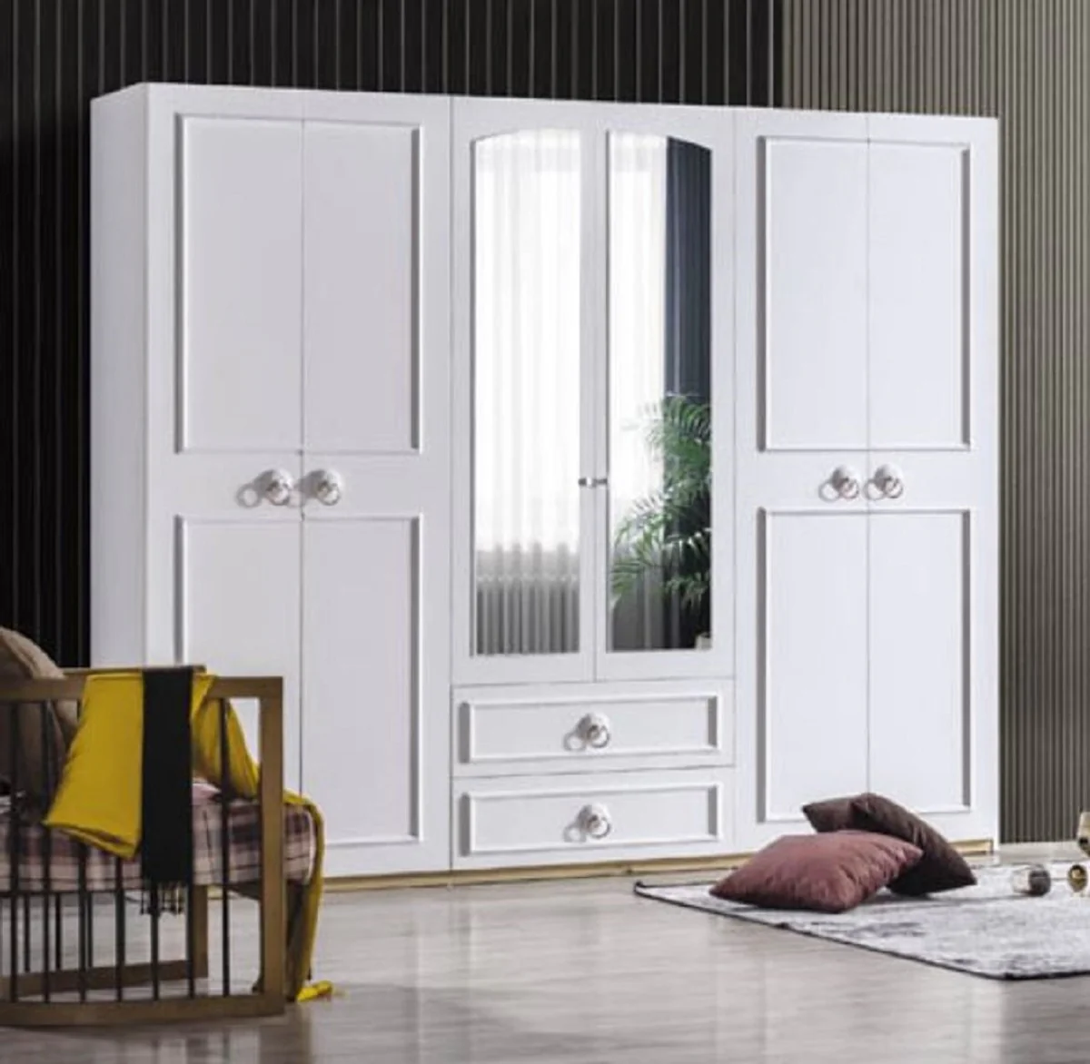 Casa Padrino armario de dormitorio de estilo campestre blanco / marr¨®n 251 x A. 217 cm