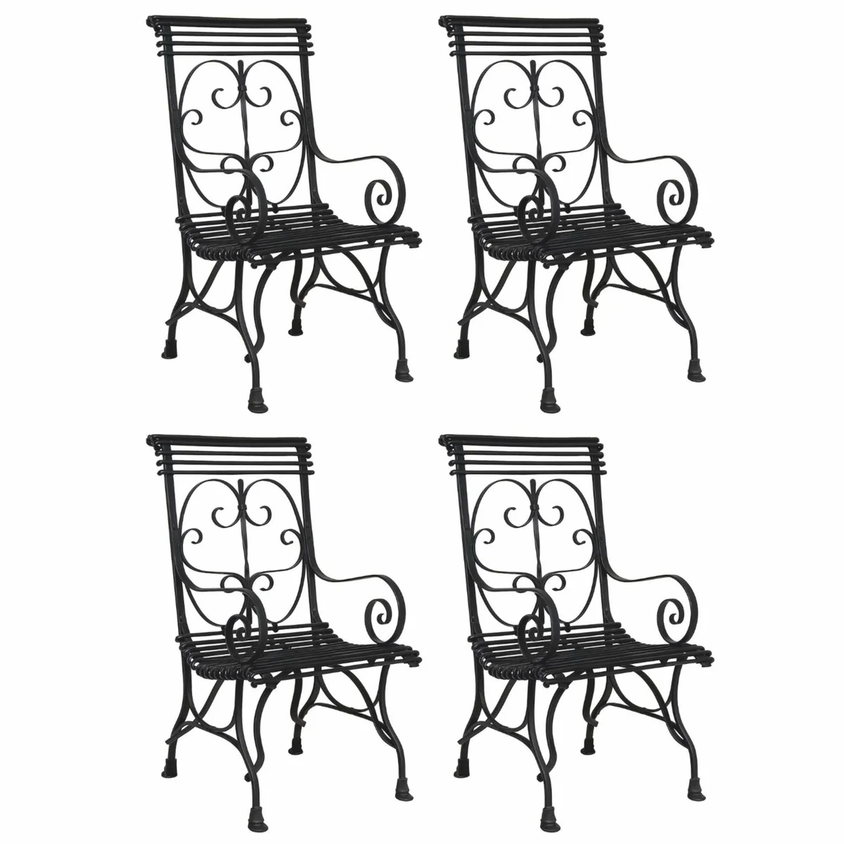 Casa Padrino conjunto de 4 sillas de jard¨ªn Art Nouveau de hierro forjado negro - Muebles de jard¨ªn