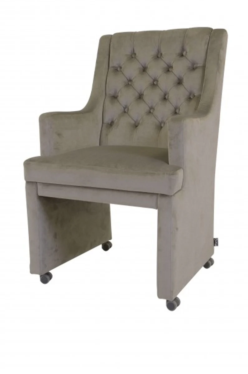 Casa Padrino Designer Dining chair / modef 313 Grey Velvet - Hotel Facilities - Armchair with casters
