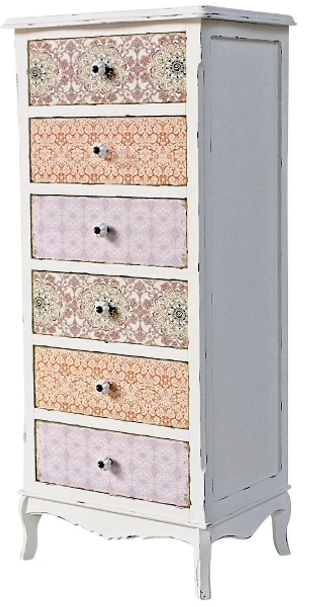 Casa Padrino country style chest of drawers antique white / multicolored 52 x 38 x H. 120 cm - Furniture in Shabby Chic Design