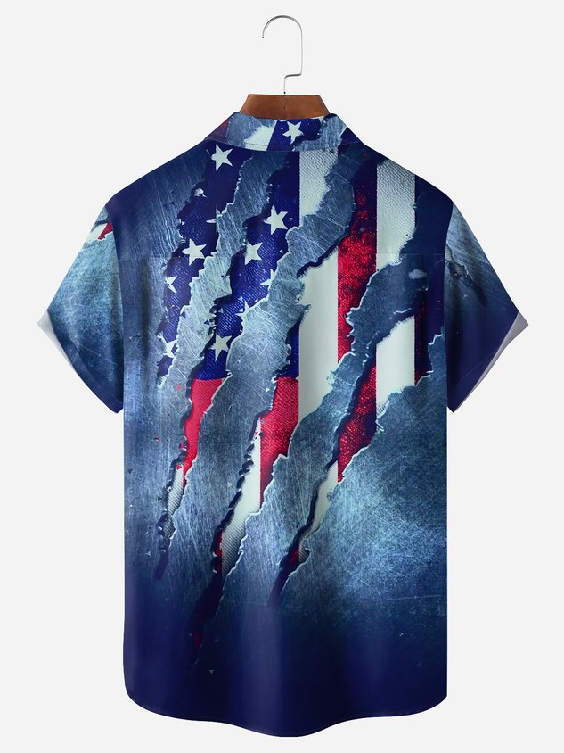 Flag Bigfoot Chest Pocket Short Sleeve Casual Shirt