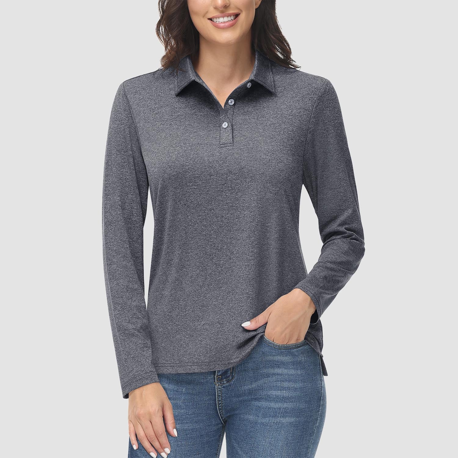 Women's Polo Shirts Long Sleeve UPF 50+ Sun Protection Golf Shirts Quick Dry Athletic Workout Collared Shirt