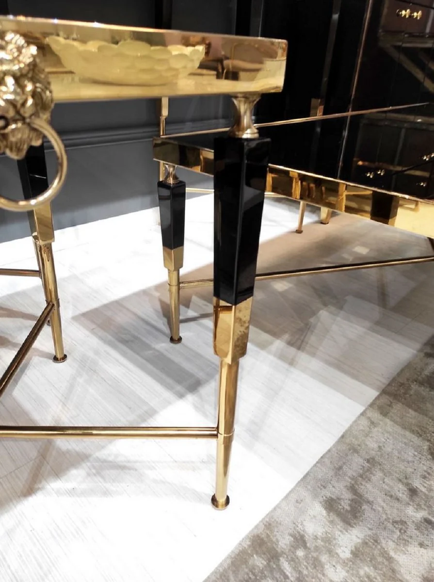 Casa Padrino mesa auxiliar de lujo negro / oro 50 x 50 x A. 60 cm - Mesa cuadrada con tapa de m¨¢rmol artificial - Muebles de sal¨®n de lujo - Muebles de hotel - Interior de lujo - Interior de hotel