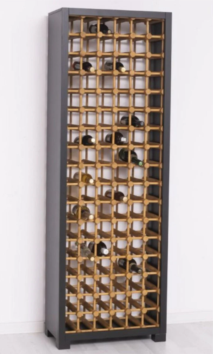 Casa Padrino armario de vino de madera maciza de estilo campestre negro / natural 68 x 35 x A. 200 cm - Estante de vino de madera maciza en estilo campestre - Mueble bar de estilo campestre