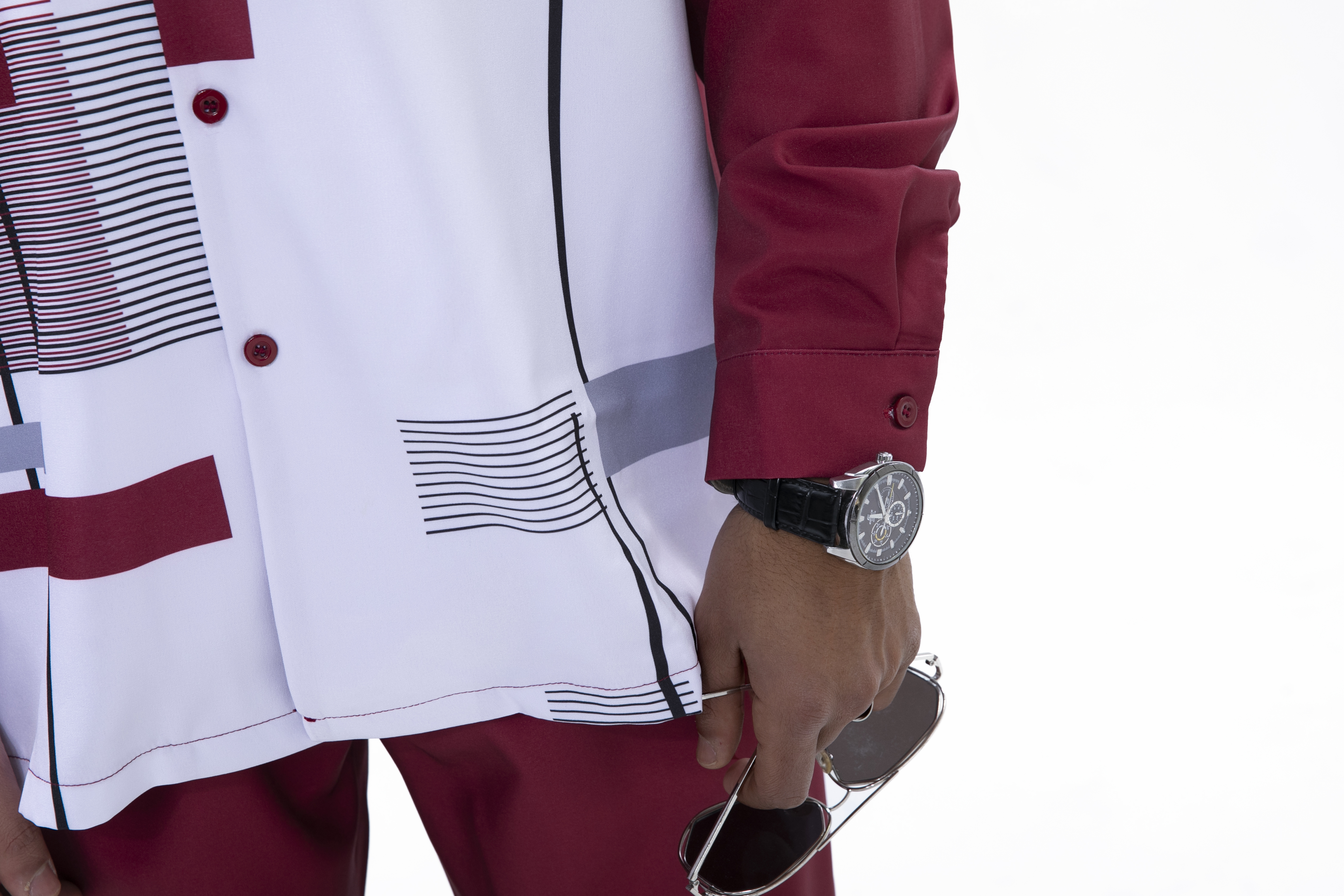 Suitmens Burgundy Geometric Print Walking Suit 2 Piece LongSleeve Set