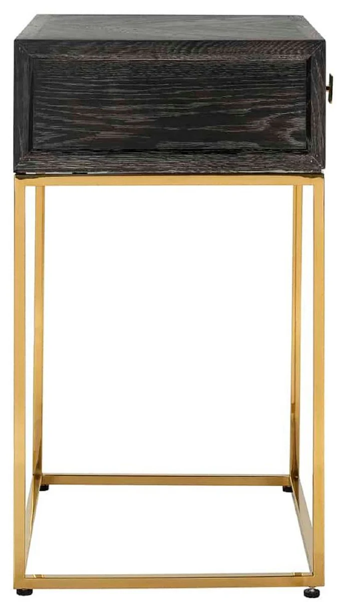 Casa Padrino mesa auxiliar de lujo negro / oro 50 x 40 x A. 71 cm - Mesita de noche de madera maciza con caj¨®n y estructura de acero inoxidable - Muebles de dormitorio de lujo