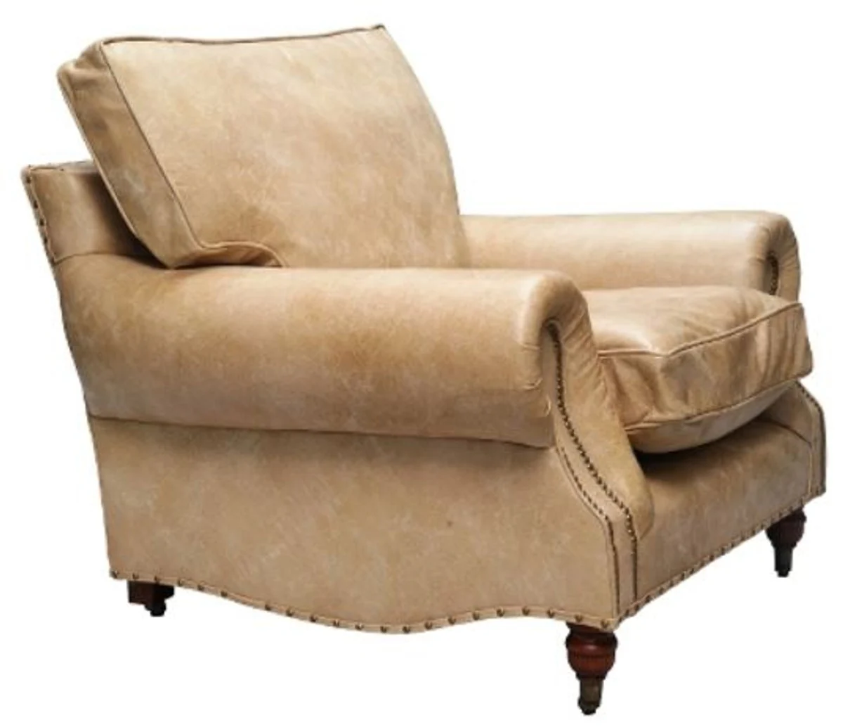 Casa Padrino luxury genuine leather armchair vintage beige 106 x 105 x H. 93 cm - Art Deco Furniture