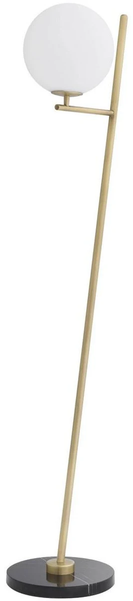 Casa Padrino lámpara de pie de lujo latón antiguo / negro / blanco 39 x 30 x A. 159 cm - Lámpara de pie moderna de metal con base de mármol y pantalla de vidrio redonda - Calidad de Lujo