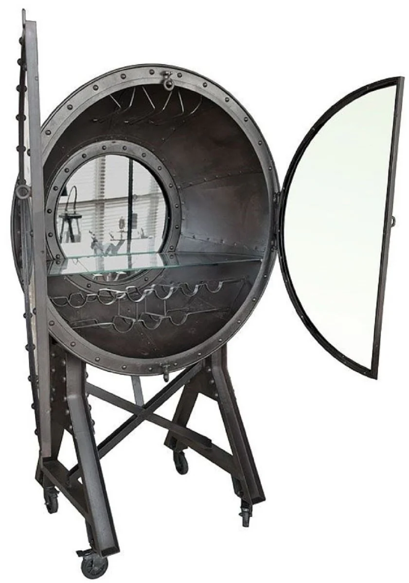 Casa Padrino armario bar de metal con 2 puertas de vidrio y ruedas negro 115 x 70 x A. 182 cm - Gabinete del Vino - Mueble Bar