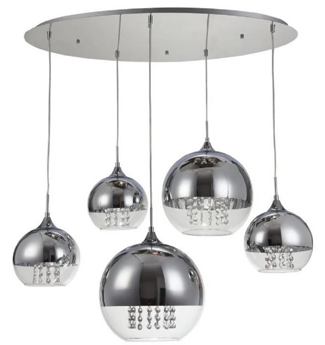 Casa Padrino lámpara colgante plata Ø 91 x H. 95 cm - Lámpara Colgante con Pantallas Redondas y Colgantes de Cristal de Primera Calidad