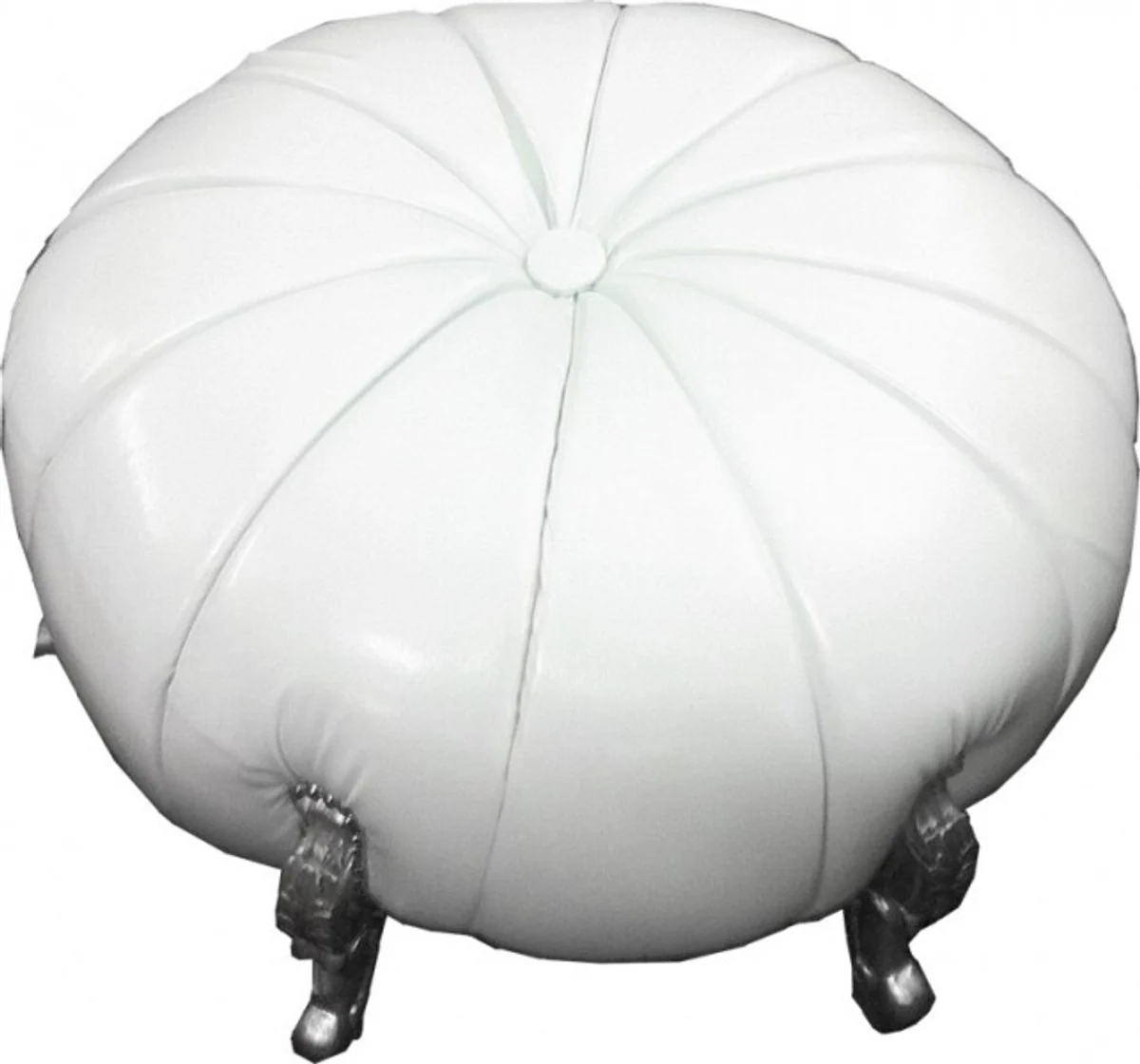 Gran taburete redondo barroco heces bola de cuero blanco mirada / Plata