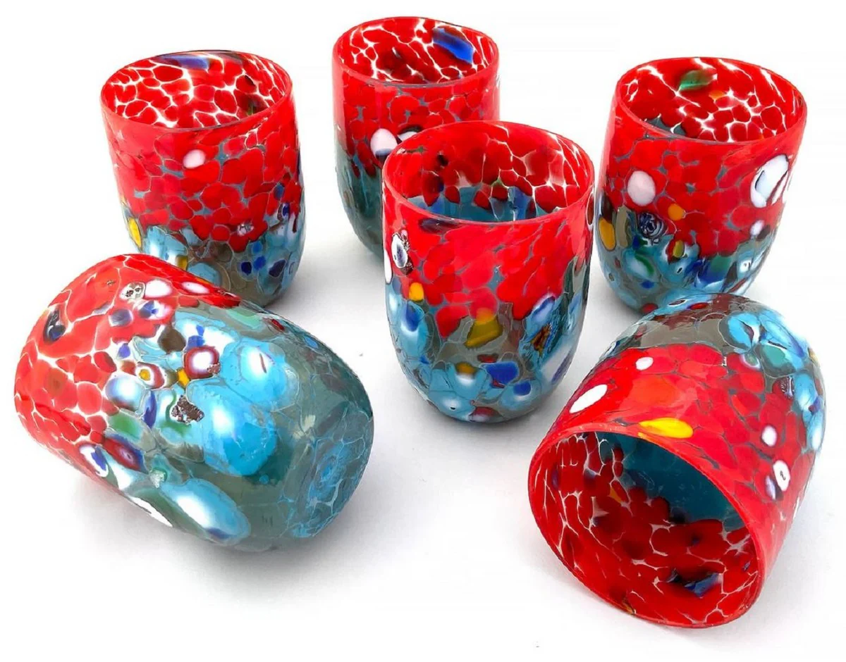 Casa Padrino conjunto de 6 vasos de agua de cristal de Murano de lujo rojo / turquesa ? 8 x A. 10,5 cm - Hecho en Italia