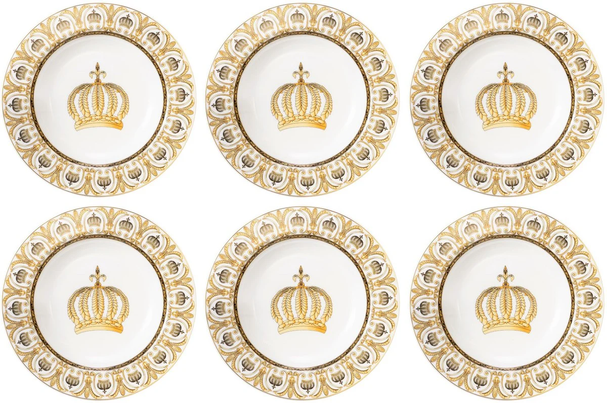 Harald Gl??ckler Pomp??s Conjunto de Platos Hondo con Corona Blanco / Oro ? 22,3 x A. 3,7 cm - dise?ado por Harald Gl??ckler